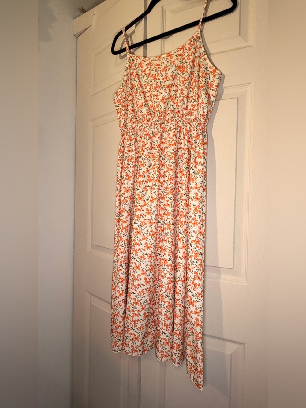 Floral Orange and Green Smocked Waist Maxi Dress